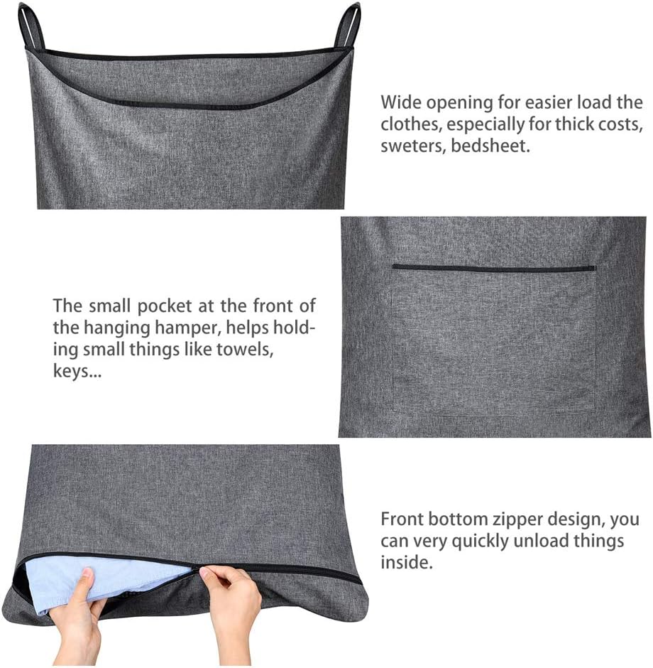 Hanging Laundry Hamper,Door Hanging Hamper with Width Opening, Over the Door Laundry bag with hooks, Laundry Collector and Over Door Storage Bag (36x22 Inch,Pop Grey) - NestledHome