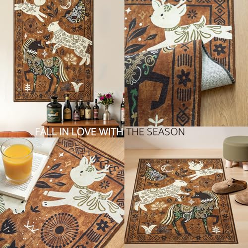 5x7 Cute Area Rug Kids Washable Fun Rug Earthy Brown Starlit Boho (35 Sq Ft)