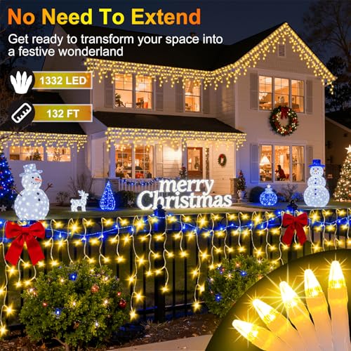 1332 LED 132FT Christmas Icicle Lights