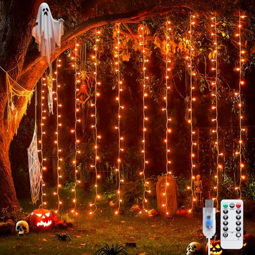 Orange Curtain Lights for Halloween (6.5 Foot)