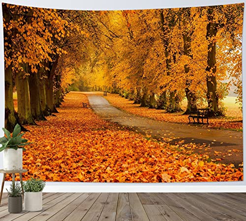 Fall Forest Tapestry Wall Hanging Autumn Natural Landscape Maple Tree with Vintage Road Fall Wall Hanging for Bedroom Living Room Dorm Home Party Holiday Decor 48x36 Inch