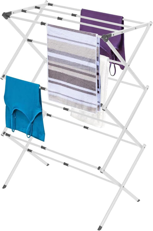 BLACK+DECKER 3 Tier Expandable Collapsing Foldable Laundry Rack for Air Drying Clothing, Space Saving Heavy Duty Lightweight Metal Drying Rack(White) - NestledHome