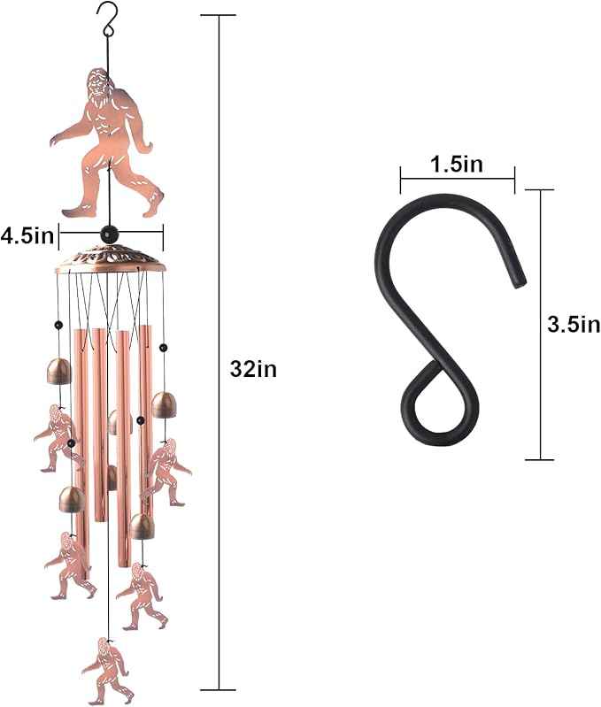 Brass Bigfoot Wind Chime,Handmade Unique Wind Chimes for Outside Clearance, Garden Gift for Yard Decorations Outdoor, Perfect for Mom, Kids Meditation Lovers - Nursery, Patio Garden Decor