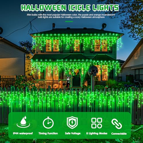 Green Icicle Halloween Lights Outdoor (38.8 Foot)