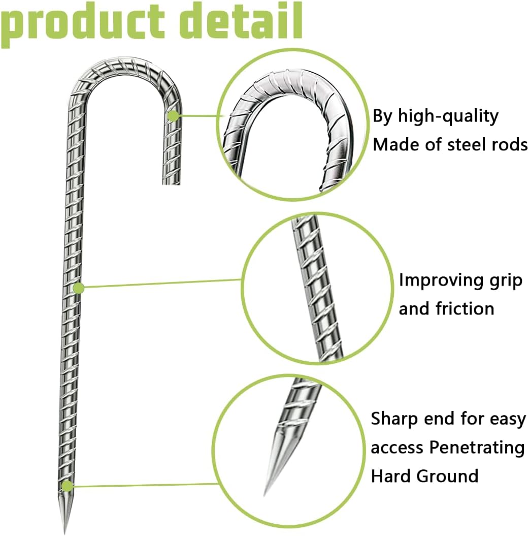 Rebar-Stakes-12-Inch, Ground Stakes Heavy Duty J-Hook Galvanized Anti-Rust Heavy Duty Ground Anchors for Garden Dog Fence Chicken Coop Christmas Decorations Deer Fence 12pcs