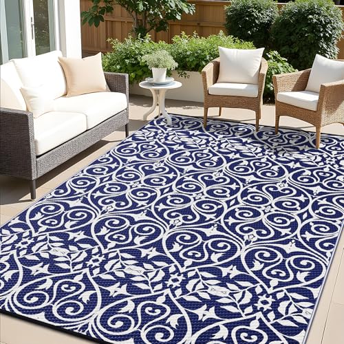 Outdoor Rug 9x12 ft Waterproof Reversible Floral Mat
