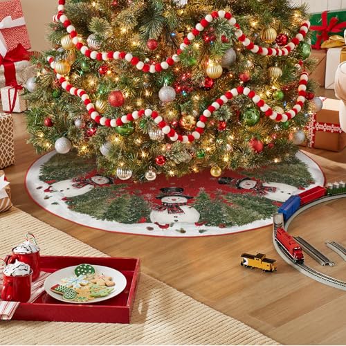 Cardinals Cedar Snowman with Scarf Christmas Tree Skirt 48"