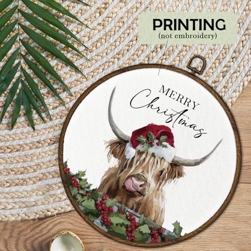 Christmas Western Cow Wall Art Decor Framed