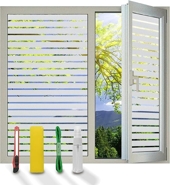 Window Privacy Film Striped with Tools