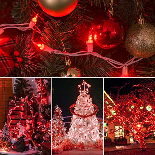 2PACK 50 Count 13ft Red Christmas Lights with White Wire