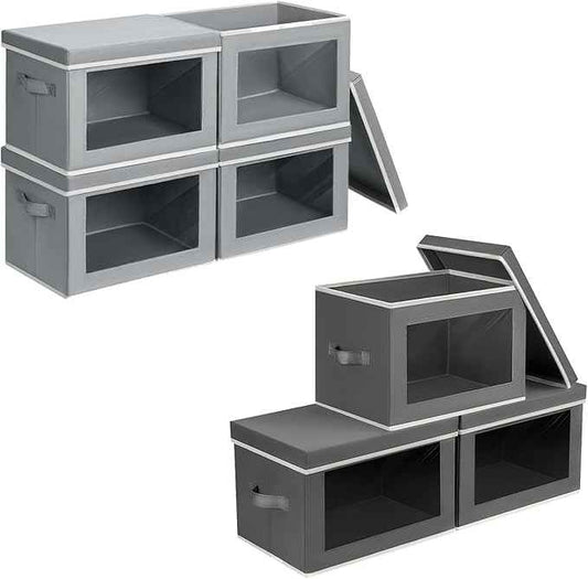 Fabric Bins with Lids, Large Storage Cubes with Window, Closet Organizers and Storage Bins for Clothes, Towel, Office