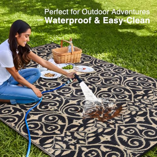 Outdoor Rug 9x12 ft Waterproof Reversible Floral Mat