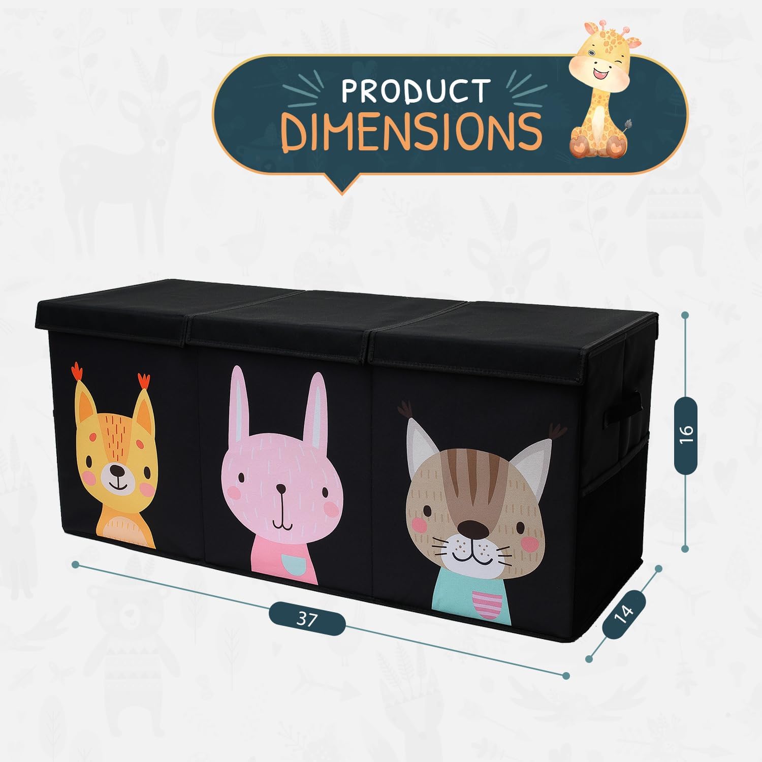 Extra Large Toy Storage Organizer with Lid - Sturdy, Collapsible Toy Chest Storage Box with Cute Design - Toys Bin with Dividers for Kids, Boys, Girls, Nursery, Bedroom, Play room 37"x16"x14" - NestledHome