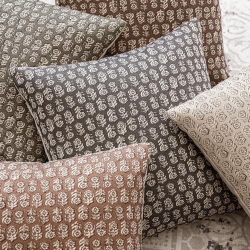 Decorative Floral Print Throw Pillow Covers 24×24 Rustic Gray