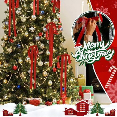 10 Pcs Long Velvet Bows Ornaments
