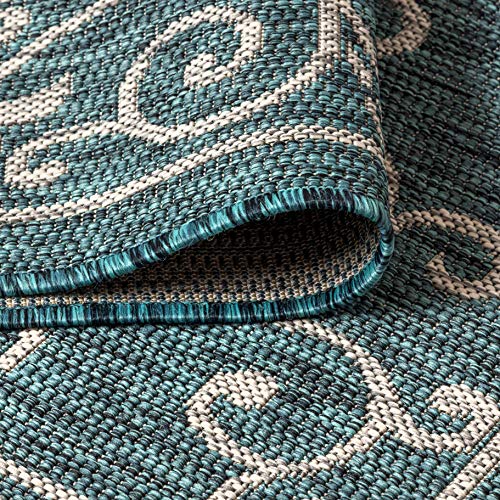 Vintage Filigree Indoor Outdoor Round Area Rug 8 Ft Teal