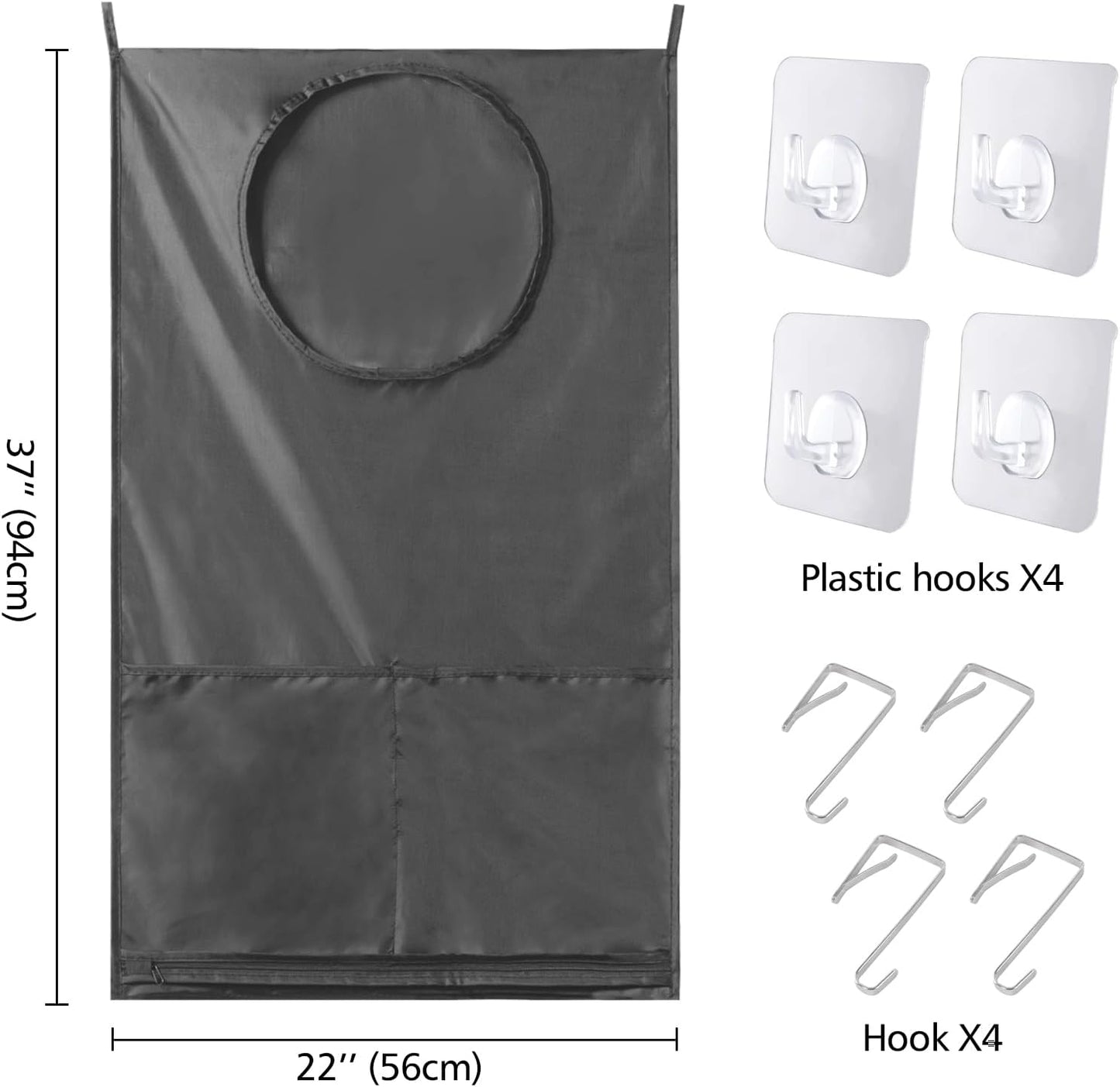 Saves Space Door-Hanging Laundry Bag,Door Hanging Laundry Hamper with 2 Different Types of Hooks, Polyester Fabric Hanging Laundry Basket for Clothes Size 22"X37" -2 Pack Gray - NestledHome