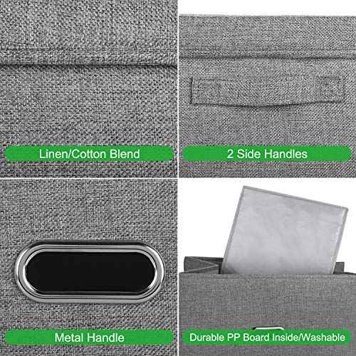 Large Linen Fabric Foldable Storage Bins with Removable Lid and Handles