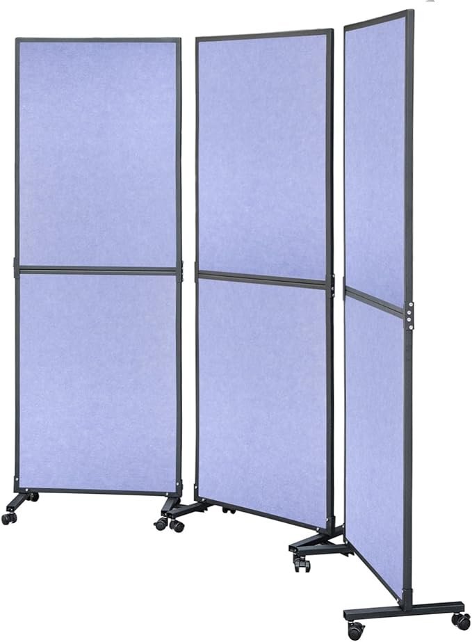 VEVOR Sound Barrier Quiet Wall 72" x 66",Partition Room Dividers 3 Panels, Portable Office Walls Dividers, Classroom Dividers, Acoustic Room Divider (Steel Blue) for Office, Library, School, etc