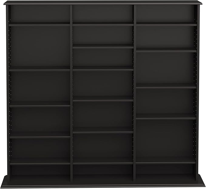 Prepac 3 Column Tall Media Storage Cabinet, Black Storage Cabinet, Display Cabinet, Multimedia Storage Organizer for CDs, DVDs, Blu-rays with 21 Adjustable Shelves 8.75" D x 56" W x 51" H