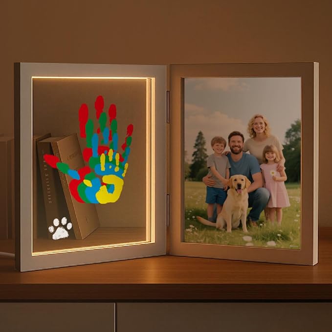 Sortnic Family Handprint Kit with Light, 5 Non-Toxic Paints, Hand Prints Ornament Keepsake Frame for 4, DIY Craft Gift for New Parents & Mom & Baby, Grandparents, Mother's Day, Father's Day