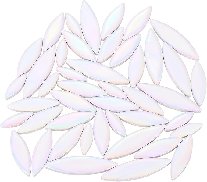 uxcell Ceramic Mosaic Tile, About 200g Teardrop Leaf Tile Mosaic Block for Handicrafts Artwork, Colorful White