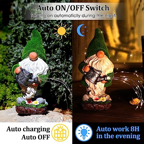 Flocked Solar Garden Gnomes Outdoor Statues