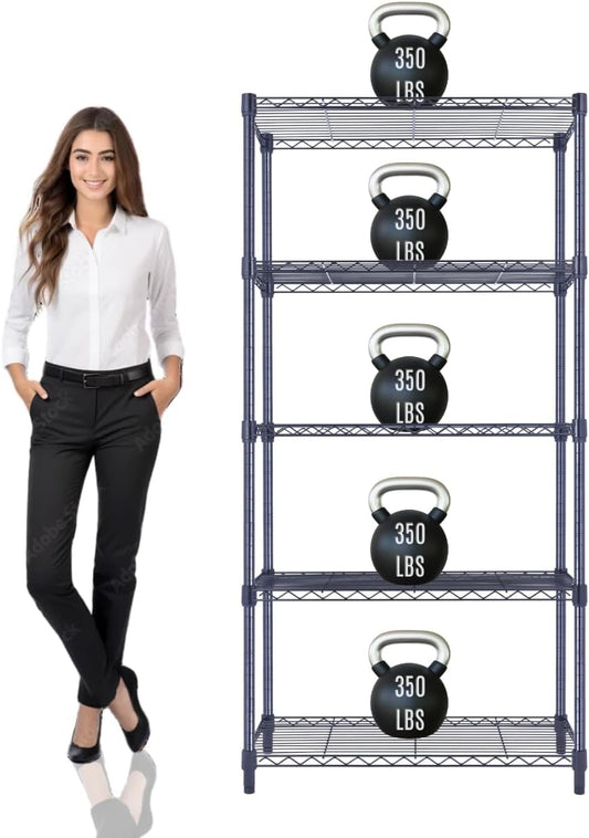 30"x14"x60" PRIME HEAVY DUTY Black 5-Tier Wire Shelving 1,750 LBS MAX Capacity Storage Rack for Commercial, School, Home, Garage, Warehouse, Industrial, and Hospital Uses (with Wheels) - NestledHome