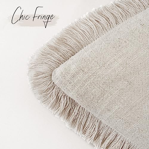 Decorative Linen Fringe Throw Pillow Covers 16×16 Inch (2 Count)