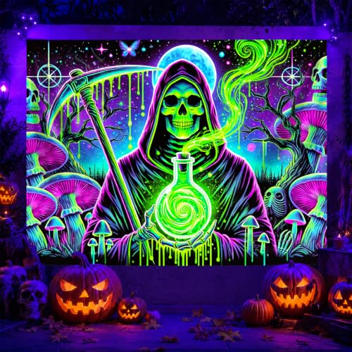 Halloween UV Tapestry Grim Reaper Bedroom Decor 78 x 59 Inch