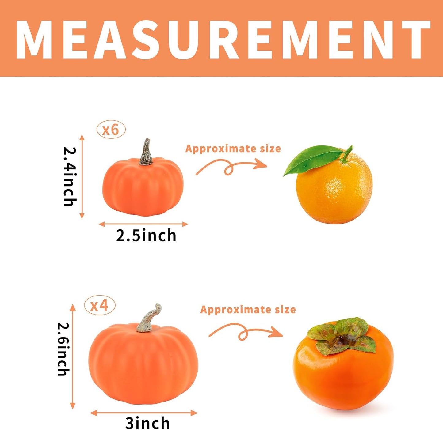 10Pcs Fake Pumpkins Fall Thanksgiving Decorations,Orange Plastic Pumpkins Home Decor, Artificial Mini Pumpkin for Decorating Autumn Harvest Outdoor Indoor Fall Decor Centerpiece Table Decorations