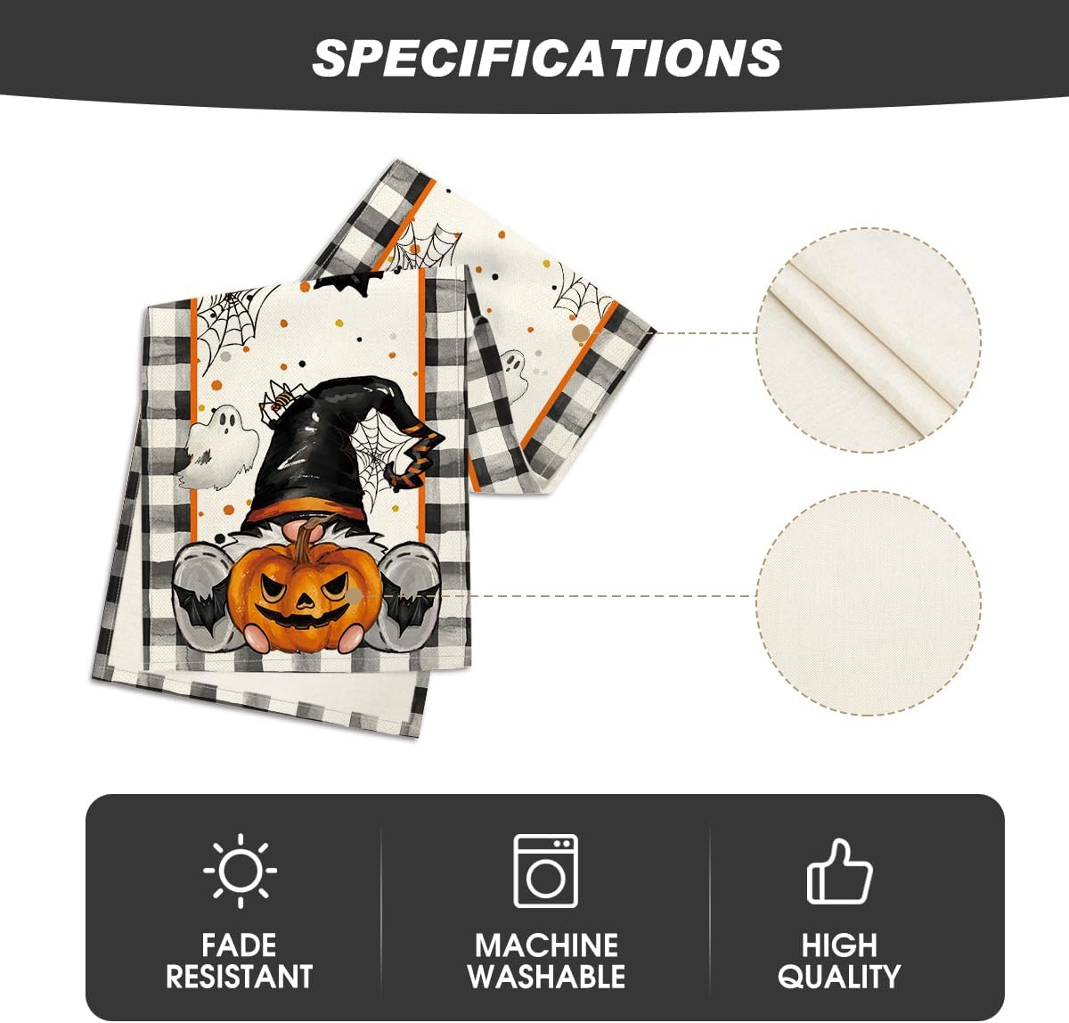Artoid Mode Buffalo Plaid Gnome Bat Pumpkin Ghost Halloween Table Runner, Sensonal Kitchen Dining Table Decor for Home Party 13x36 Inch