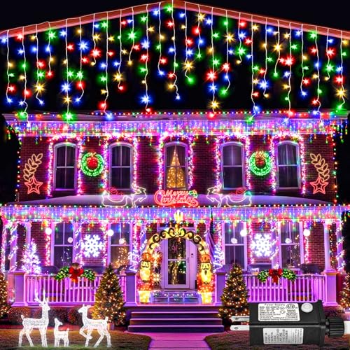 132ft Christmas Lights Outdoor 1280LED Icicle Lights for Outside Multicolor