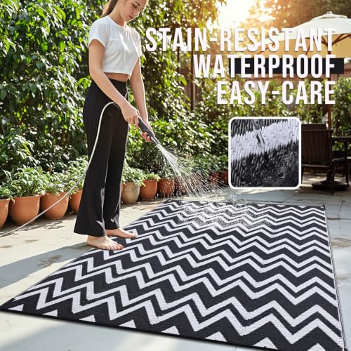 Outdoor Rug 9x12 ft Waterproof Reversible Chevron Mat