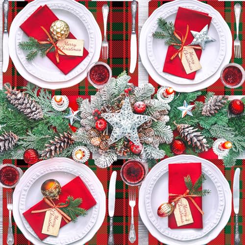 Christmas Plastic Placemats Set of 6 Red and Green Table mats 17×13×0.04in (6 Count)