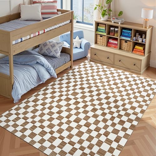6x9 Area Rug Washable Modern Checkered Rug for Kids Room (54 Sq Ft)