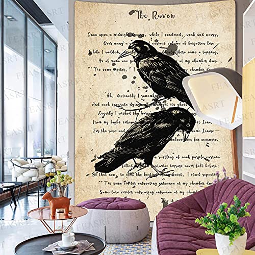 Raven Tapestrys Gothic Skull and Raven Dictionary Tapestry Rustic Room Mural Posters 60x80 Inches for Living Room Bedroom Home Dorm
