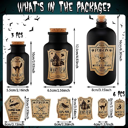 3 Pcs Halloween Vintage Glass Potion Bottles with Cork Lid