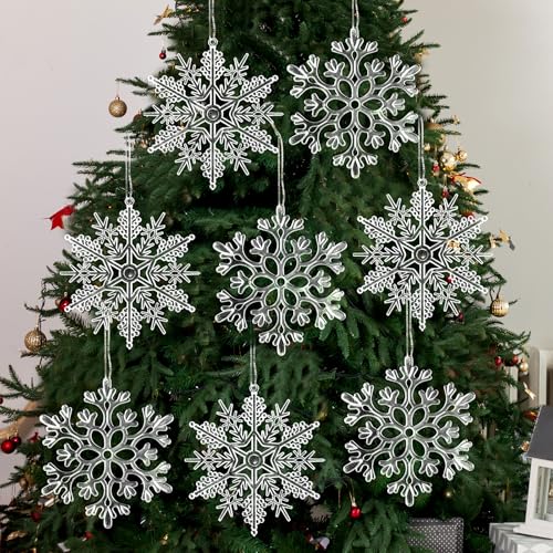 6pcs Large Clear Snowflakes Ornaments 12" Big Plastic Glitter Snowflake for Winter Indoor Outdoor Christmas Tree Window Room Decorations Giant Craft Snowflakes (6 Count)