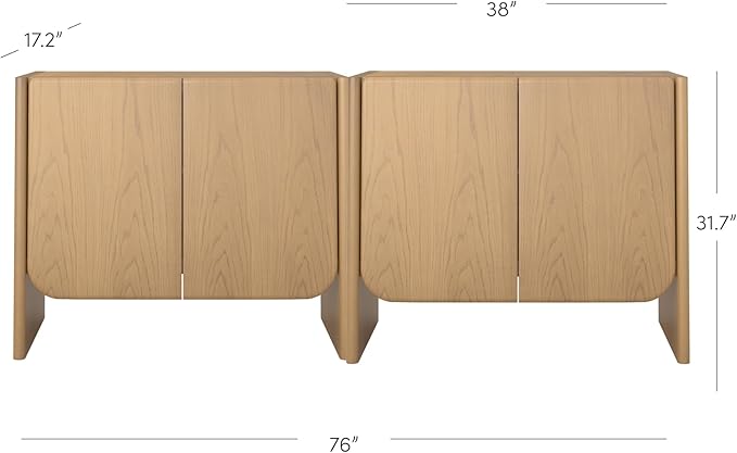 Nathan James Jacala Mid Century Modern Media Console Cabinet or TV Stand, Entryway Storage Cabinet with Doors and Wood Frame, Raw Oak, Set of 2