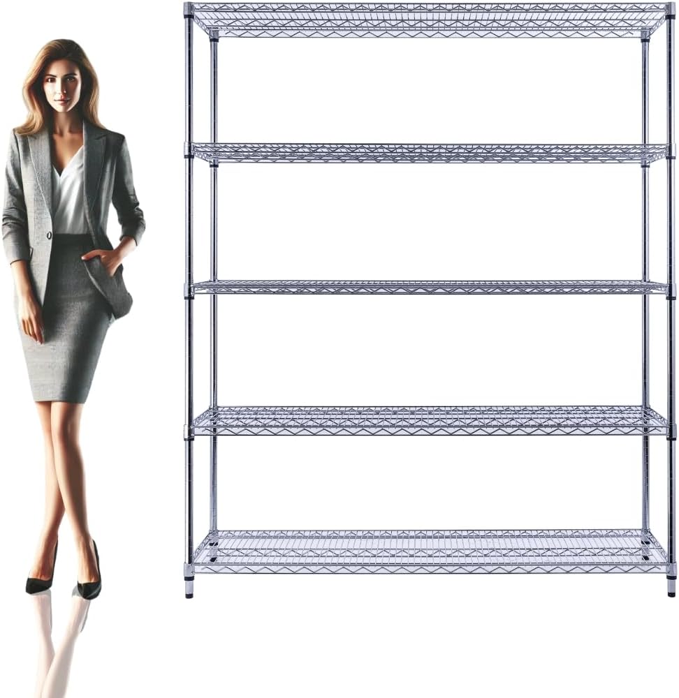 60"x18"x72" Chrome 5-Tier PREMIUM Wire Shelving NSF 4000 LBS MAX CAPACITY Heavy Duty Steel Storage Rack for Warehouses, Garages, Hospitals, Commercial Spaces, & Schools w/PREMIUM WHEELS - NestledHome