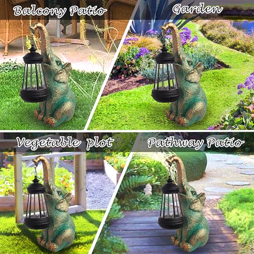 JOYBEE Garden Statues Elephant with Solar Lantern Outdoor Decor