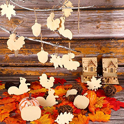 60 Pcs Fall Unfinished Wooden Ornaments Thanksgiving Wood Cutout (60 Count)