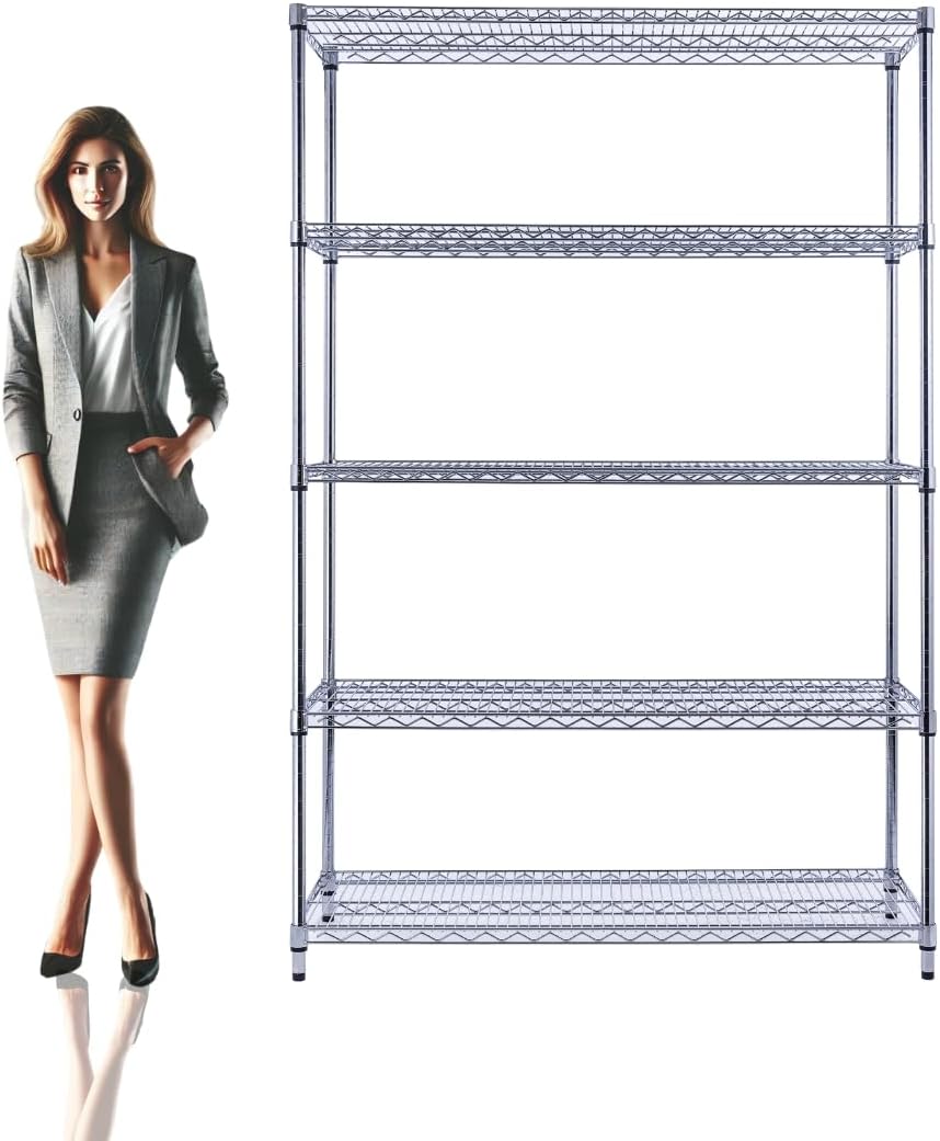 48"x18"x72" Chrome 5-Tier PREMIUM Wire Shelving NSF 4000 LBS MAX CAPACITY Heavy Duty Steel Storage Rack for Warehouses, Garages, Hospitals, Commercial Spaces, & Schools w/PREMIUM WHEELS - NestledHome
