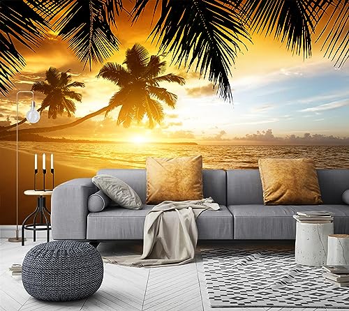 Beach Ocean Wall Mural Tropical Dusk Palm Tree Wallpaper for Bedroom