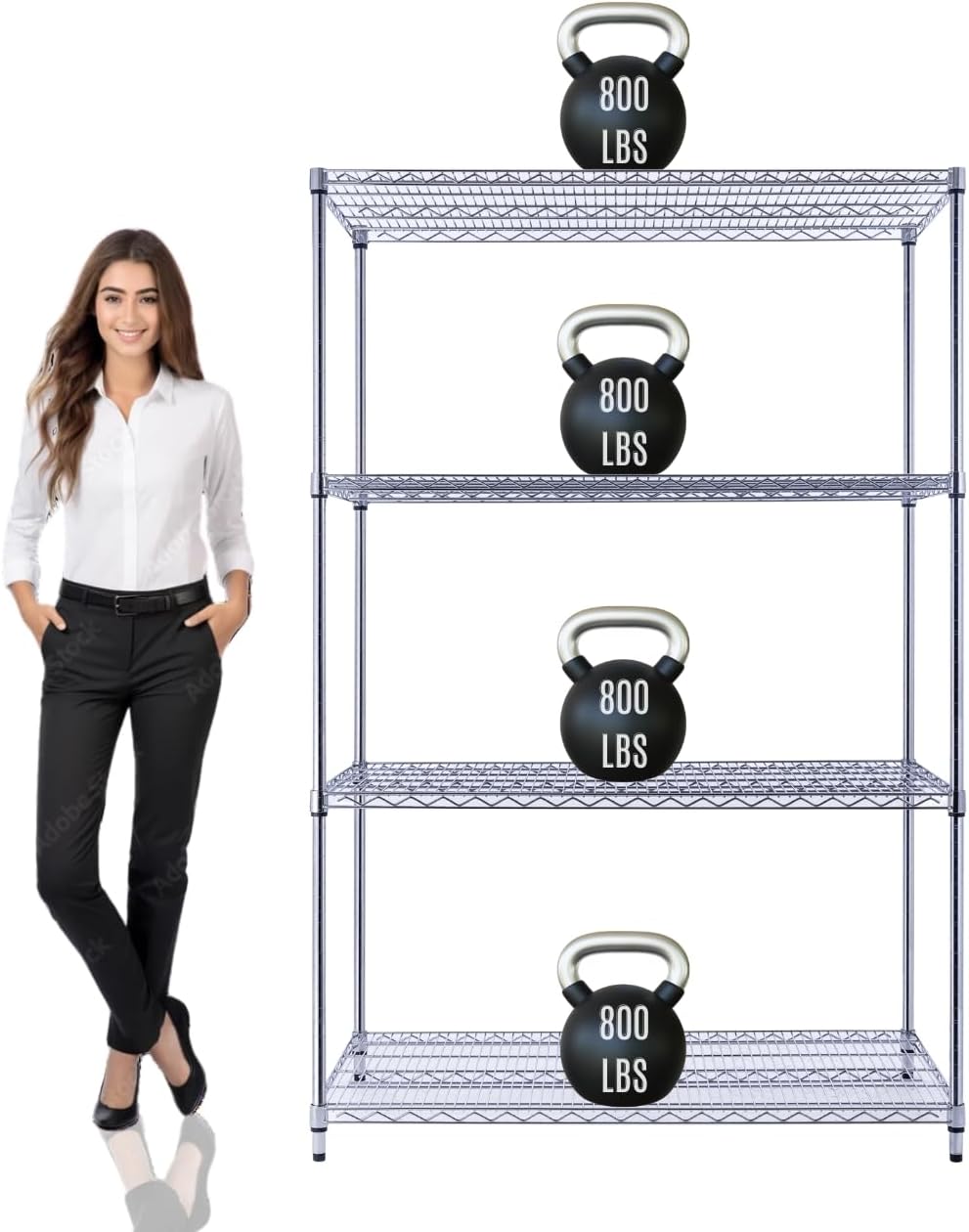 48"x24"x72" Prime Heavy Duty Chrome 4-Tier Wire Shelving NSF 3200 LBS MAX Capacity Storage Rack for Commercial, Hospital, School, Garage, and Kitchen Uses (with Wheels) - NestledHome
