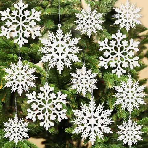 Glitter Snowflake Ornaments for Christmas Tree Decorations White (36 Count)