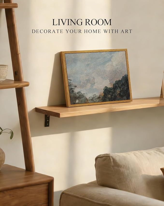 InSimSea Framed Canvas Print Art, Vintage Impressionist Landscape Painting, Rustic Farmhouse Cottage Decor for Hallway Wall Floating Shelf Desk Vanity Fireplace, 10x8in, Soft Blue Tones