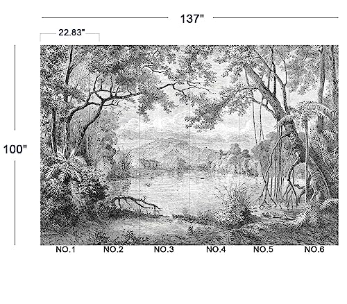 Black and White Tropical Rainforest wall Mural Wallpaper for Bedroom 137" x 100" (95.13 Sq Ft)