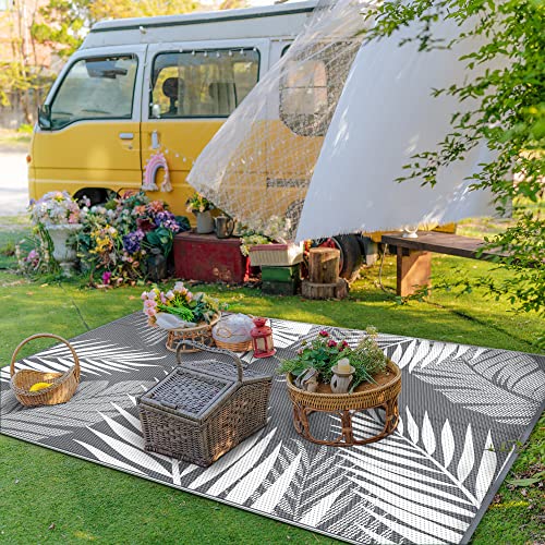 Outdoor Rug Waterproof Plastic Rugs 8'x16' for Camping Grey White